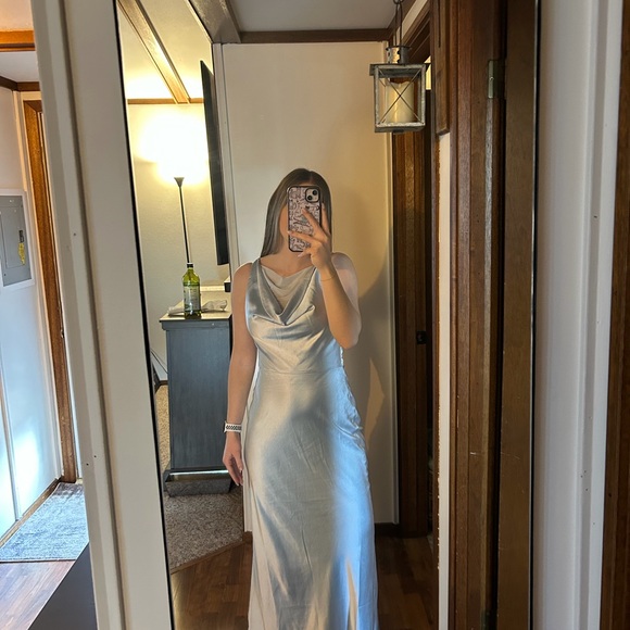 Satin Blue Dress - Picture 4 of 5